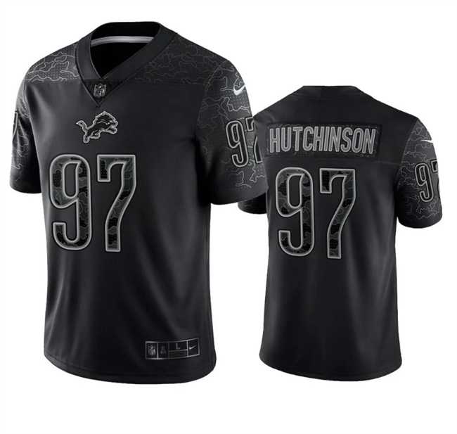 Men%27s Detroit Lions #97 Aidan Hutchinson Black Reflective Jersey Dyin
